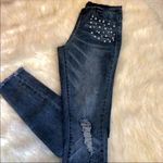 BLOOMROCKS Melrose Pearls Fray Cuff Ankles Jeans Blue Size 28 Photo 10