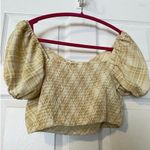 Yellow Plaid Cropped Top Puff Elastic Sleeve Elastic Back Size Large Photo 5