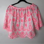 Lilly Pulitzer White Neon Pink Laurenne Off-the-Shoulder Summer Top Shirt XS Photo 9