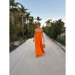 Farm Rio  Women's Mustard Orange Bustier Maxi Dress M Gauzy Vacation Beach Resort Photo 1