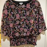 SAME AND JESS…BLACK AND PINK ORANGE AND PURPLE FLORAL BLOUSE SHEER OVERLAY LINED Black Photo 0