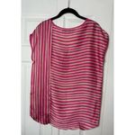 ZARA  Pink Cream Stripe Silky Satin Boxy Blouse Loose Fit Short Sleeve Top Small Photo 5