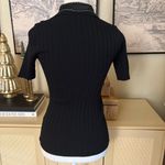 SANDRO PARIS Western Rhinestone Collar Ribbed Polo Shirt Size 1 / Small Black Photo 3