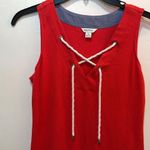 Nautica Red Sleeveless Above the Knee White Rope V-Neck Cotton Shift Dress XS Photo 4