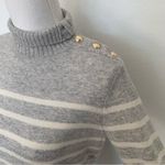 Charter Club EUC  Luxury Gray Striped Cashmere High Neck Button Sweater Size M Photo 4