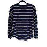 cupio  Navy White Stripe Long Sleeve Ruffle Button Detail Top Size S Photo 9