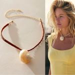 Free People  Sara Shell Choker Neutral NWT Beach Bohemian Suede Shiny Summer Photo 1