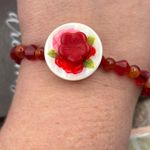 Handmade  Red Floral Beaded Gemstone Bracelet Photo 5