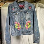 Bagatelle Collection Denim Jacket Studded Embroidered Floral Butterfly Size M Blue Size M Photo 12