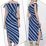 Mango MNG Summer Bare Shoulders Blue Stripe Dress size 14 Photo 1