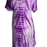 Batik Tie Dye Sun Dress S Purple Lace Front Embroidered Short Sleeve Rayon Photo 3