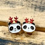 Christmas Reindeer Panda Stud Earrings Multiple Photo 0