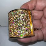 Gold Tone Large Chunky Iridescent Sparkle Cuff Bracelet Photo 11