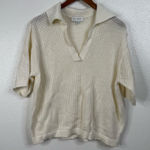 Free Assembly Open Knit Collared Top in Cream Size XXL Photo 0
