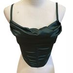 Urban Outfitters Green Satin Corset Crop Top S Edgy Zip Back Sexy Photo 3
