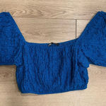 ZARA  Blue Textured Puff Sleeve Striped Square Neck Elastic Crop Top Size S Photo 0