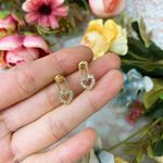 Heart Shaped Mini Moon Stone Key Earring Studs Gold Photo 1