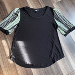 DKNY Black Top with Green Striped Sleeves Photo 0
