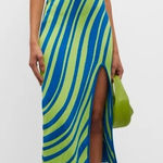 PAOLA BERNARDI Stela Striped Sleeveless Midi Cutout Dress Sz L NWT Blue Photo 0