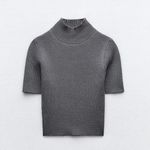 ZARA Gray Short Sleeve ribbed knit Top Photo 3