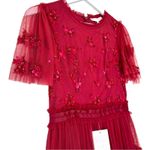 Ivy City Co. Embroidered Tulle Midi Red Floral Beaded Short Sleeve Size XS Photo 2