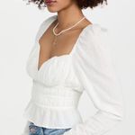 Free People NWT Chloe Long Puff Sleeve White Smocked Top M Photo 4