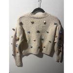 ZARA  Cream Textured Knit Cardigan with Embroidered Floral Appliques Photo 8