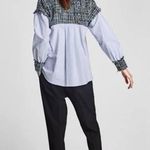 ZARA  Tweed and Cotton Blouse Long Sleeve Size Small Blue Photo 1