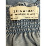 ZARA  Off The Shoulder Embroidered Denim Chambray Floral Mini Dress XS Blue White Photo 7