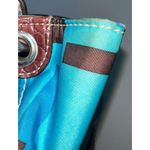 Tommy Hilfiger Tote Bag Purse Handbag Turquoise Blue Brown Signature Print Photo 4