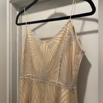 Beige Cream & Silver Glittery Art Deco Patterned Overlay Sleeveless Dress Photo 10