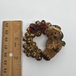 1990s Boyds Teddy Bear Wreath Brooch Holiday Christmas Jingle Bells Star Brown Photo 1
