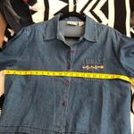 1990s Blue denim button up down shirt blouse floral pattern, short sleeve, front pocket Photo 3