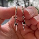 Silver lightning bolt earrings metal rock grunge gift new teen wife girlfriend Photo 2