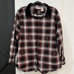 Basic Editions Holiday Women’s Plaid Button Up Shirt Embroidered Wreaths XL Red Photo 0