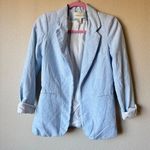 Adrienne Vittadini  Blue Pinstriped Linen Blend Blazer Jacket Womens S Classic Photo 0