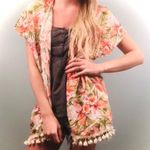 Free People Floral kimono cardigan top with tassels size large Photo 1