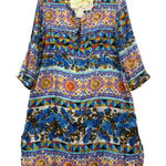 PEARLS By Aratta Los Angeles Women's Boho Floral Print V Neck Tunic Dress XL Blue Photo 0