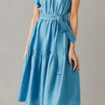Current Air  Blue‎ One Shoulder Ruffled Tiered Belted Midi Dress Sz M Photo 0
