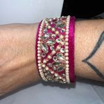 Vintage Velvet Rhinestone and Faux Pearl Cuff Bracelet Pink Photo 4