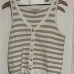 Loft Tan and White Striped Button-Up Tank Top Photo 0
