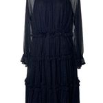 Mille GABRIELLE SHEER SLEEVE TIERED MIDI DRESS IN BLACK TULLE sz S Photo 1