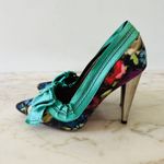 2010 LANVIN x H&M Green Floral Print Bow Mirrored Heels Pumps Photo 4