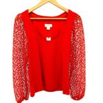 Maeve Anthropologie Red Knit Top Lace Crochet Balloon Sleeves Modern Chic M Size M Photo 0