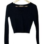 Aster Women’s Lace Up Knit Cropped Sweater in Black Size XS Photo 4