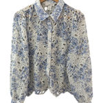 Caroline Constas Long Sleeve Floral Eyelet Top Blue & White Size‎ Large Photo 0