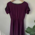 Alice + Olivia Silk Blend Mini Dress Purple Black Faux Leather Roll Tab Sleeves Photo 0