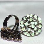Source Unknown Set Of 2 Victorian Purple/Green Rhinestone Black Metal Adj. Fit Size 5-8 Rings Photo 2