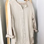 Saint Tropez West tan and cream metallic striped button up tunic Photo 0