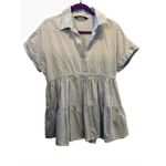 ZARA  Tiered Mini Dress Blue XS Short Sleeve Collared Button Down Tunic Top‎ Photo 1